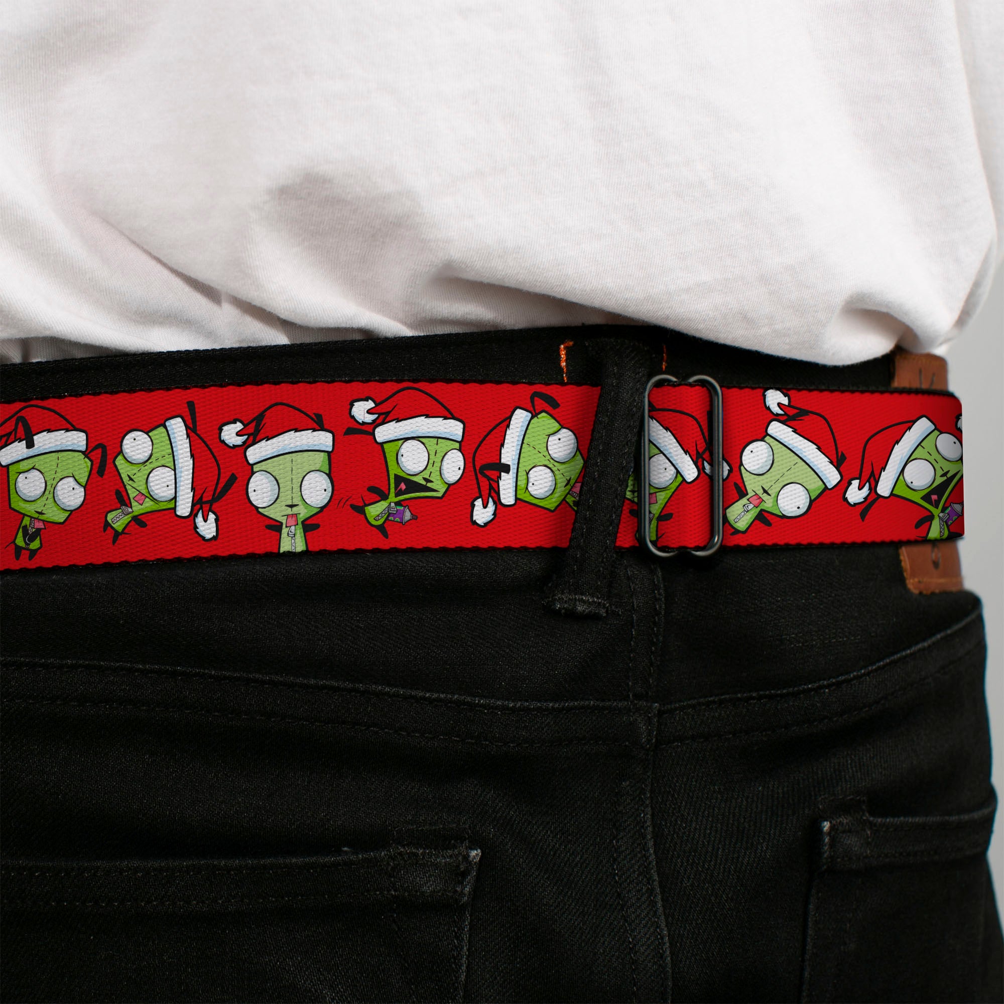 INVADER ZIM Title Logo Full Color Green/Pinks Seatbelt Belt - Invader Zim Holiday GIR Santa Poses Red Webbing Seatbelt Belts Invader Zim
