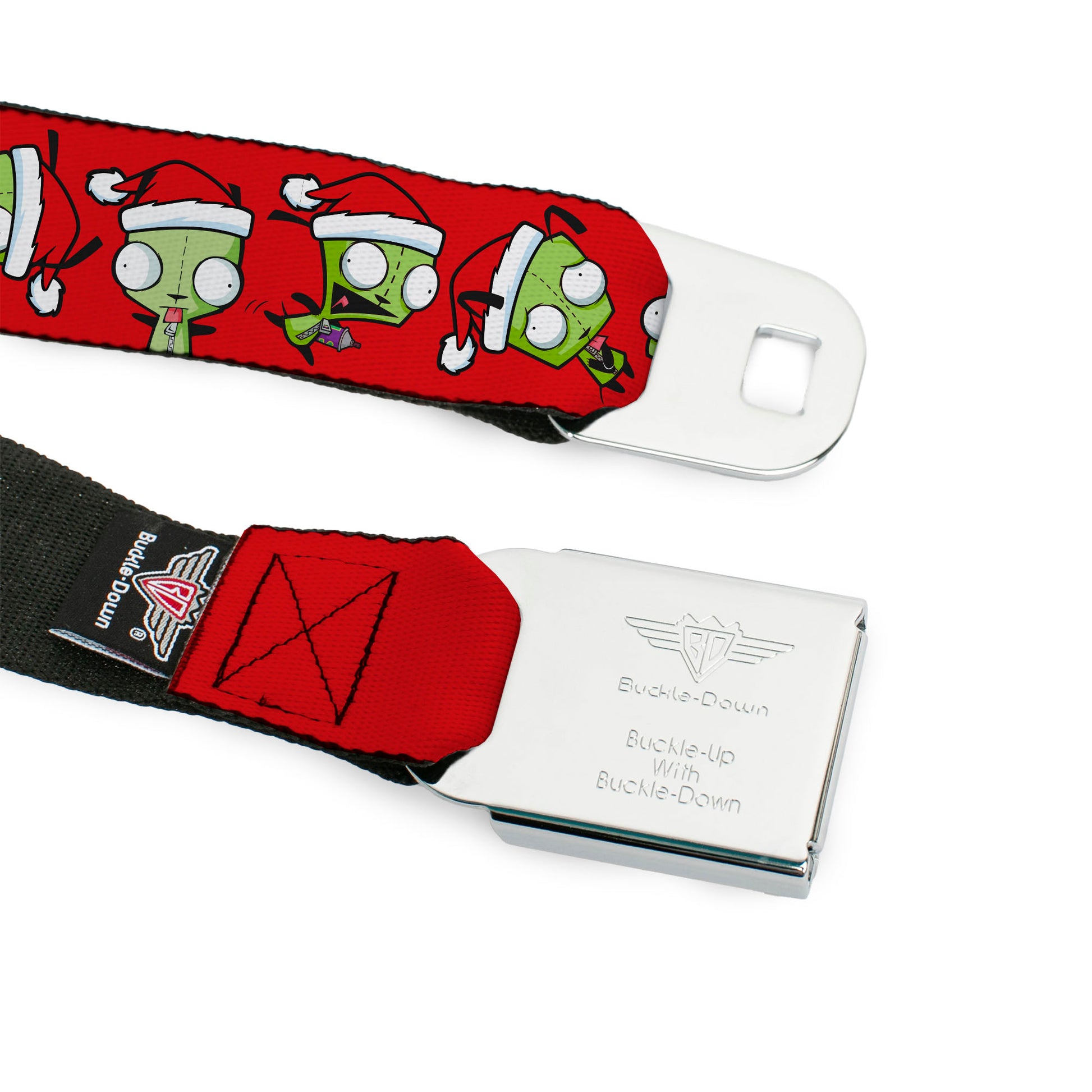 INVADER ZIM Title Logo Full Color Green/Pinks Seatbelt Belt - Invader Zim Holiday GIR Santa Poses Red Webbing Seatbelt Belts Invader Zim