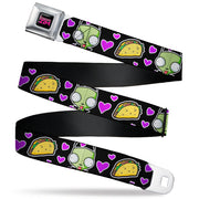 INVADER ZIM Title Logo Full Color Pink/Green Seatbelt Belt - Invader Zim GIR and Tacos Heart Collage Black Webbing Seatbelt Belts Invader Zim