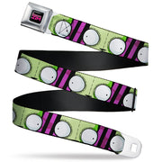 INVADER ZIM Title Logo Full Color Pink/Green Seatbelt Belt - Invader Zim GIR Eyes Close-Up Stripe Black/Purple Webbing Seatbelt Belts Invader Zim
