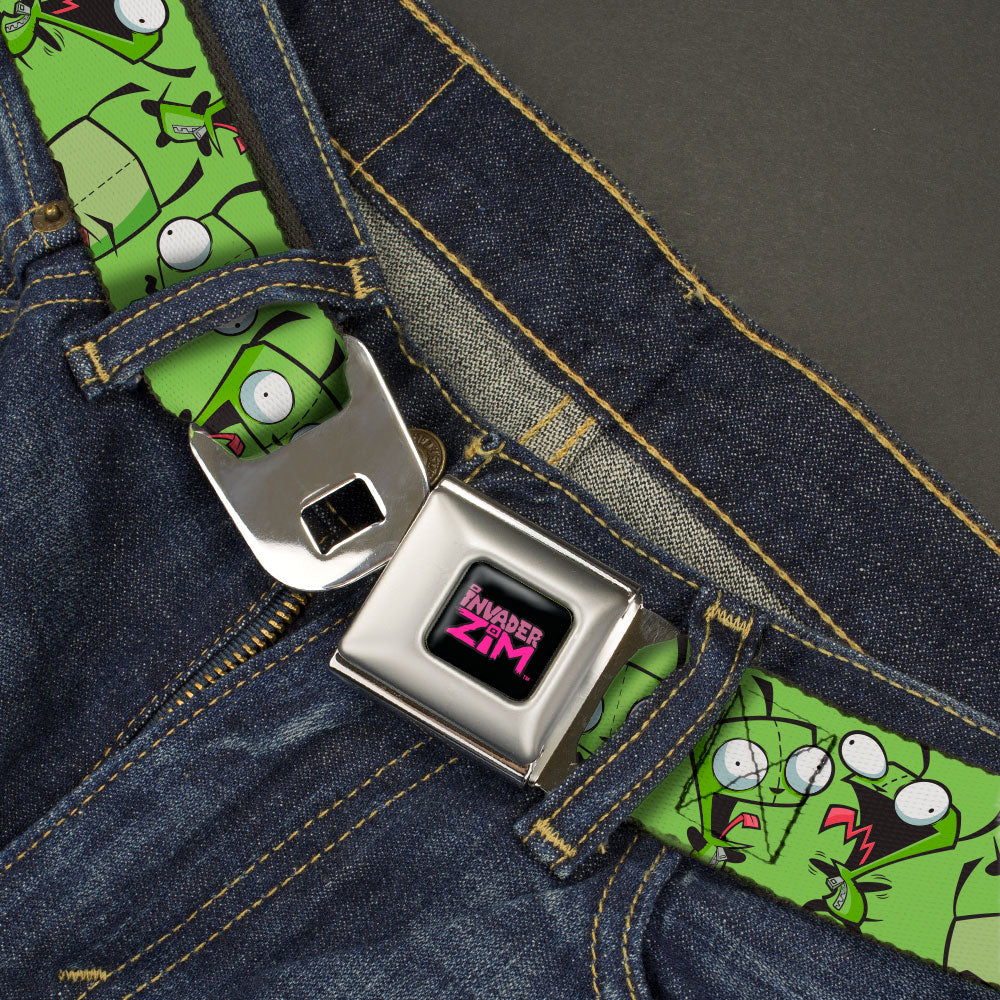 INVADER ZIM Title Logo Full Color Black/Pinks Seatbelt Belt - Invader Zim GIR Poses Scattered Greens Webbing Seatbelt Belts Invader Zim