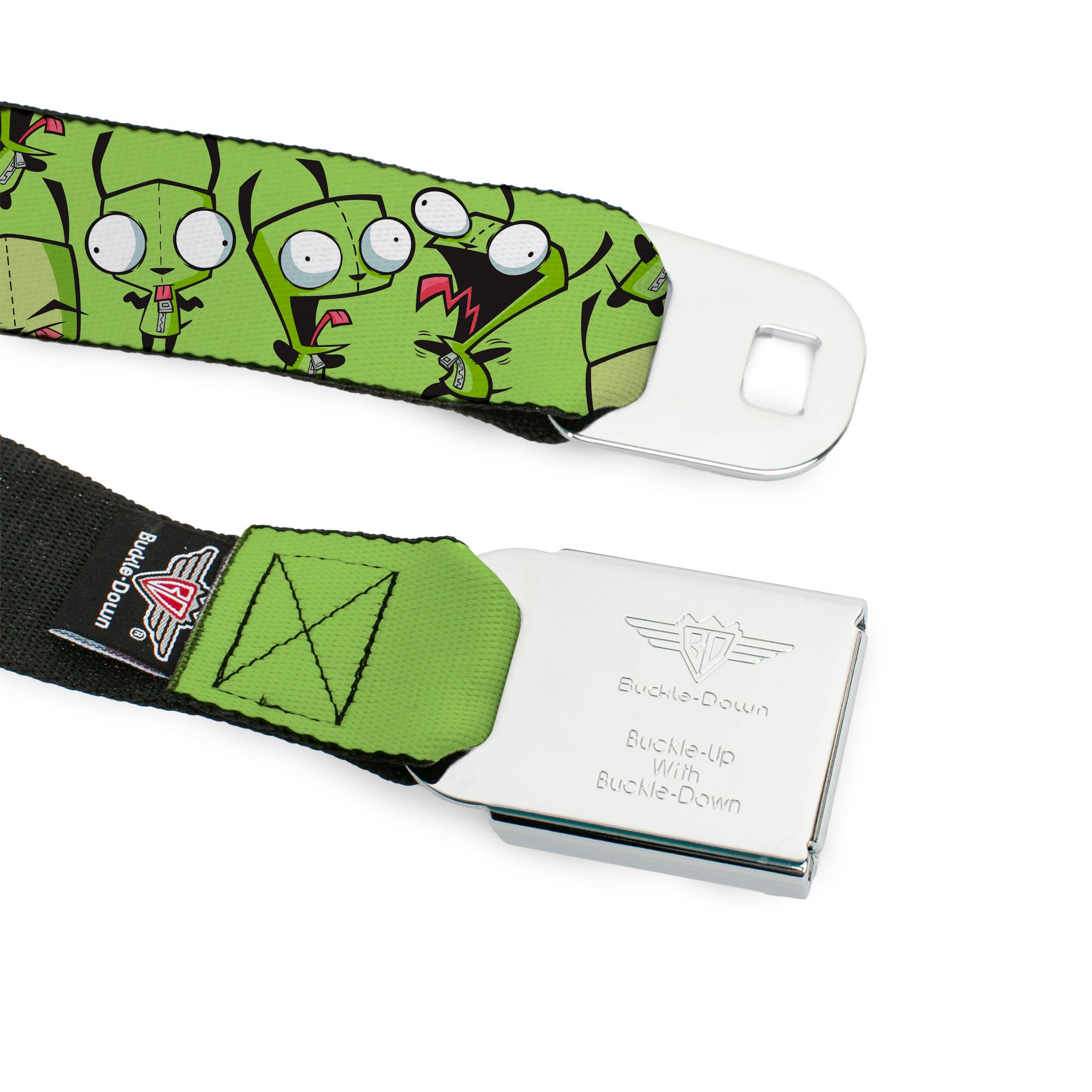 INVADER ZIM Title Logo Full Color Black/Pinks Seatbelt Belt - Invader Zim GIR Poses Scattered Greens Webbing Seatbelt Belts Invader Zim