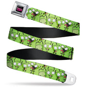INVADER ZIM Title Logo Full Color Black/Pinks Seatbelt Belt - Invader Zim GIR Poses Scattered Greens Webbing Seatbelt Belts Invader Zim