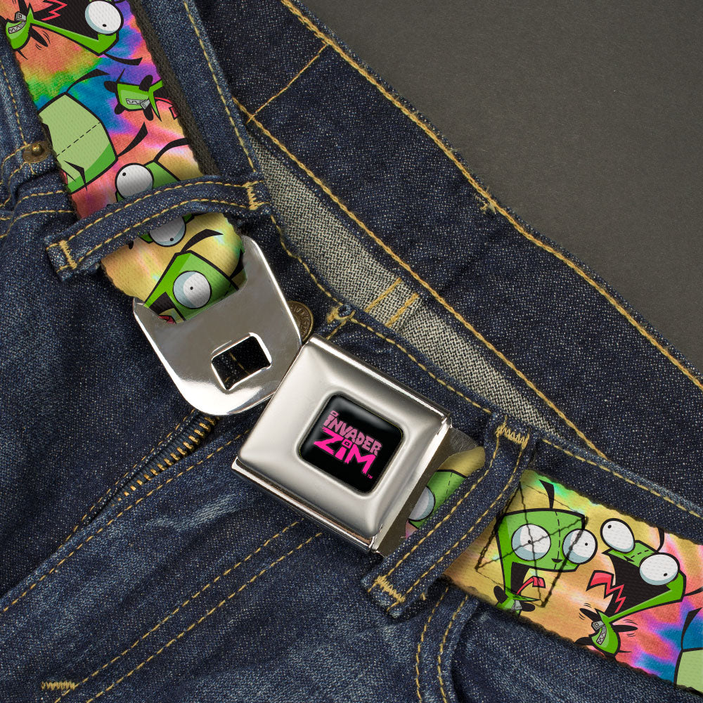 INVADER ZIM Title Logo Full Color Black/Pinks Seatbelt Belt - Invader Zim GIR Poses Scattered Tie Dye Multi Color Webbing Seatbelt Belts Invader Zim