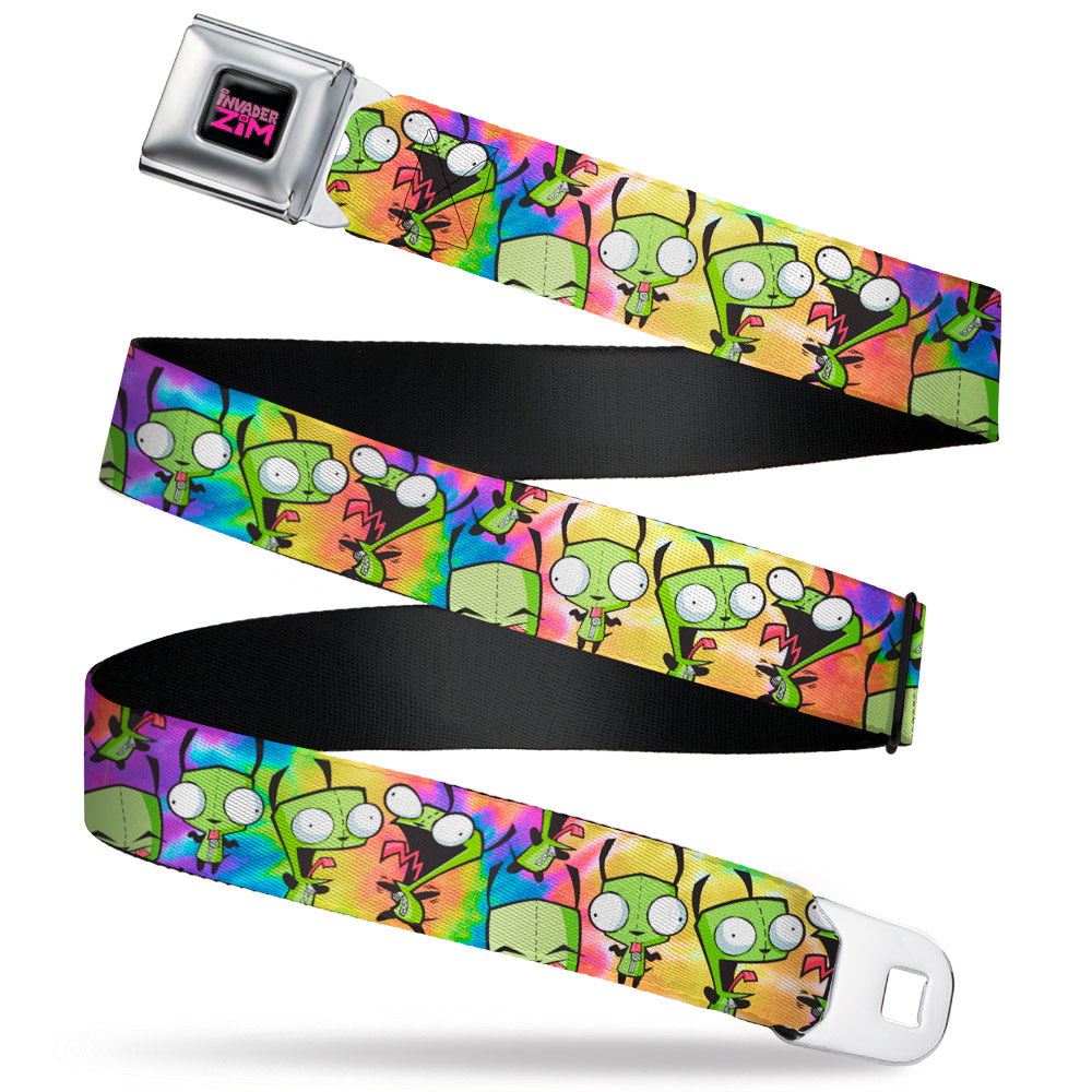 INVADER ZIM Title Logo Full Color Black/Pinks Seatbelt Belt - Invader Zim GIR Poses Scattered Tie Dye Multi Color Webbing Seatbelt Belts Invader Zim