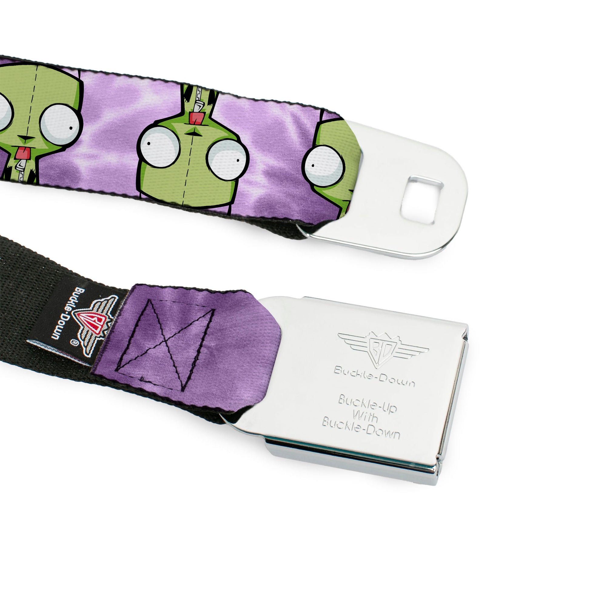 INVADER ZIM Title Logo Full Color Pink/Green Seatbelt Belt - Invader Zim GIR Flip Poses Tie Dye Blues Webbing Seatbelt Belts Invader Zim