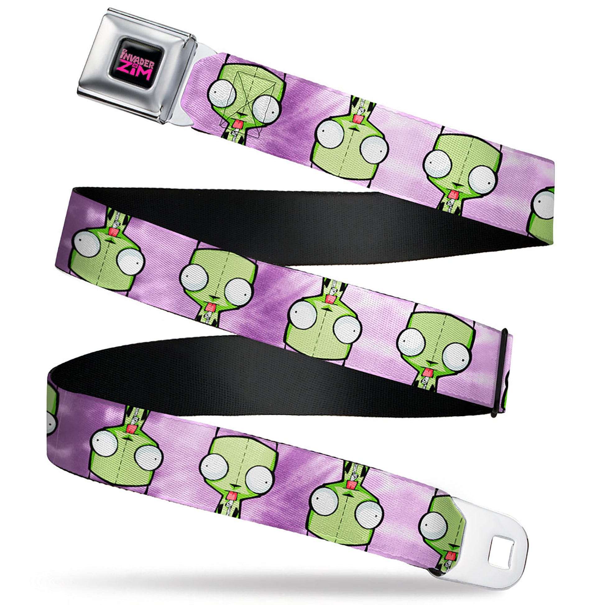 INVADER ZIM Title Logo Full Color Pink/Green Seatbelt Belt - Invader Zim GIR Flip Poses Tie Dye Blues Webbing Seatbelt Belts Invader Zim