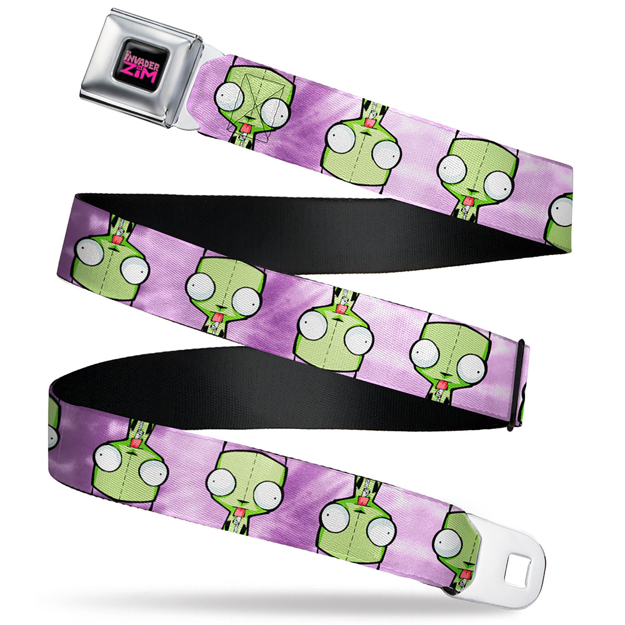 INVADER ZIM Title Logo Full Color Pink/Green Seatbelt Belt - Invader Zim GIR Flip Poses Tie Dye Blues Webbing Seatbelt Belts Invader Zim