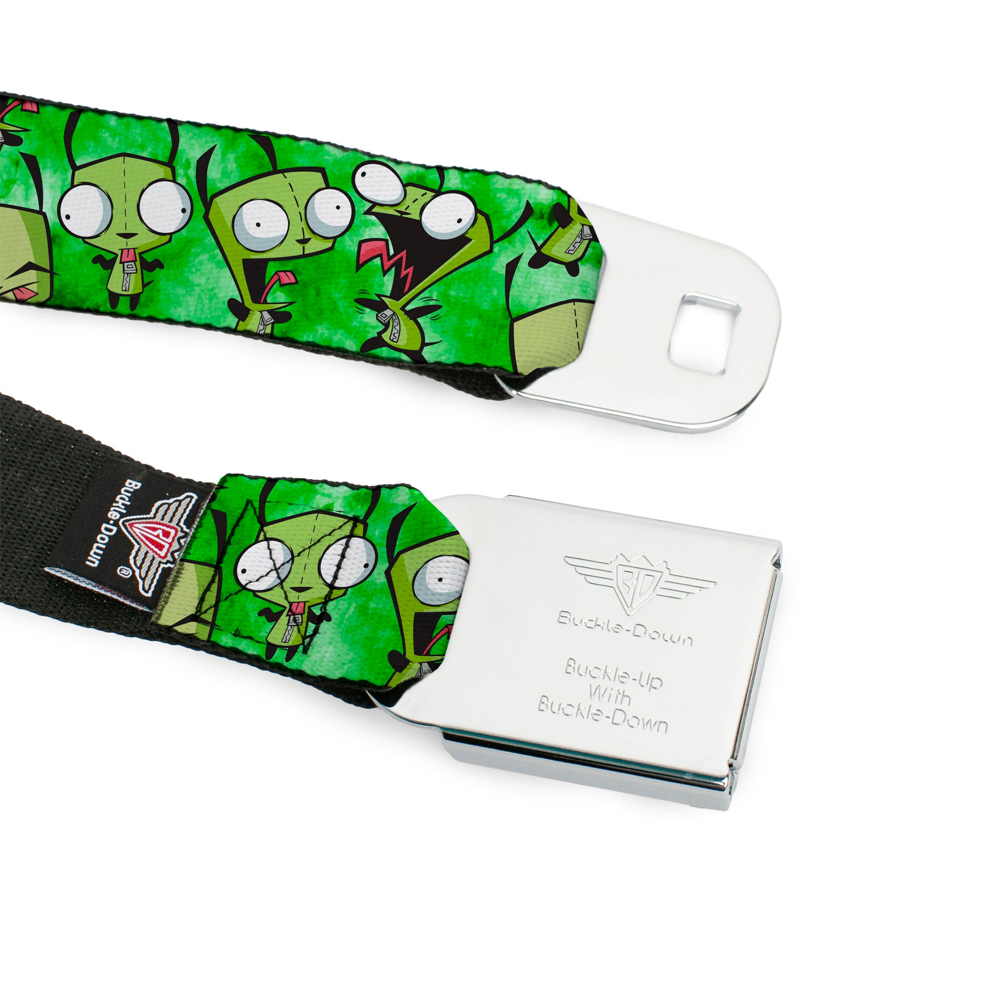 INVADER ZIM Title Logo Full Color Pink/Green Seatbelt Belt - Invader Zim GIR Poses Tie Dye Greens Webbing Seatbelt Belts Invader Zim