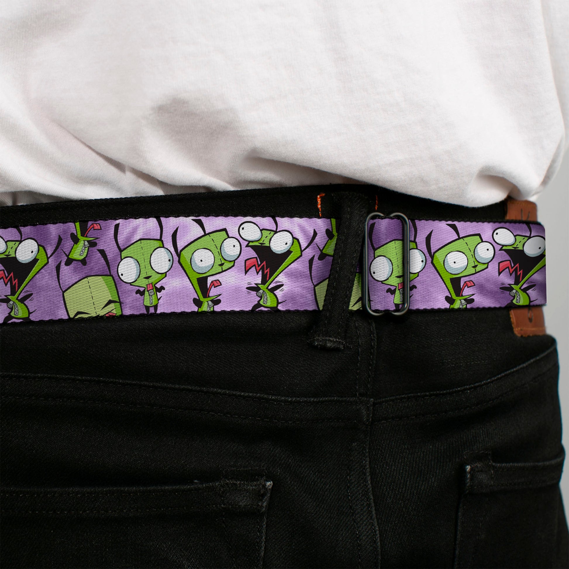 INVADER ZIM Title Logo Full Color Pink/Green Seatbelt Belt - Invader Zim GIR Poses Tie Dye Blues Webbing Seatbelt Belts Invader Zim