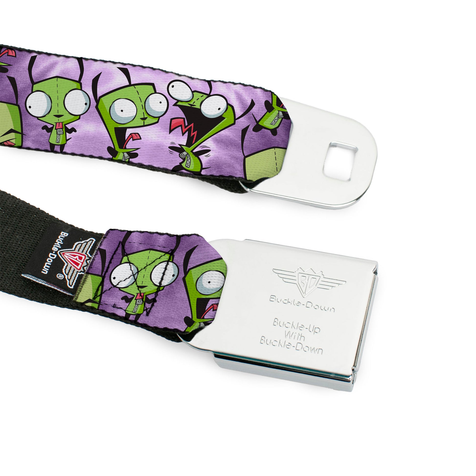 INVADER ZIM Title Logo Full Color Pink/Green Seatbelt Belt - Invader Zim GIR Poses Tie Dye Blues Webbing Seatbelt Belts Invader Zim