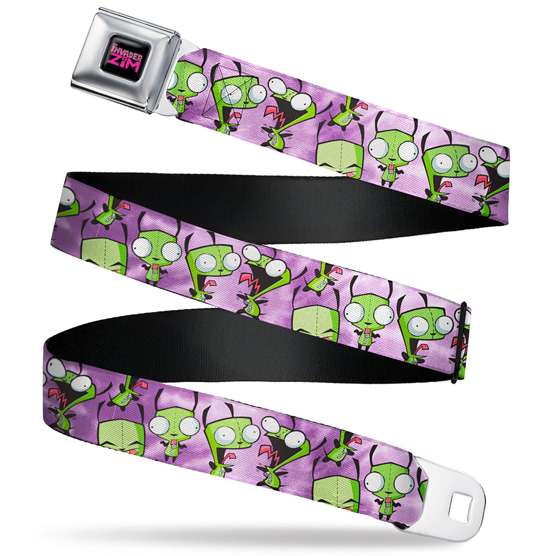 INVADER ZIM Title Logo Full Color Pink/Green Seatbelt Belt - Invader Zim GIR Poses Tie Dye Blues Webbing Seatbelt Belts Invader Zim