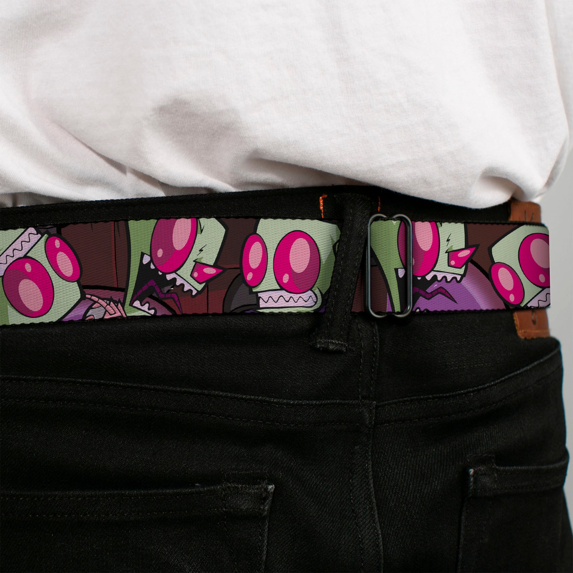 INVADER ZIM Title Logo Full Color Pink/Green Seatbelt Belt - Invader Zim Close-Up Poses Reds Webbing Seatbelt Belts Invader Zim