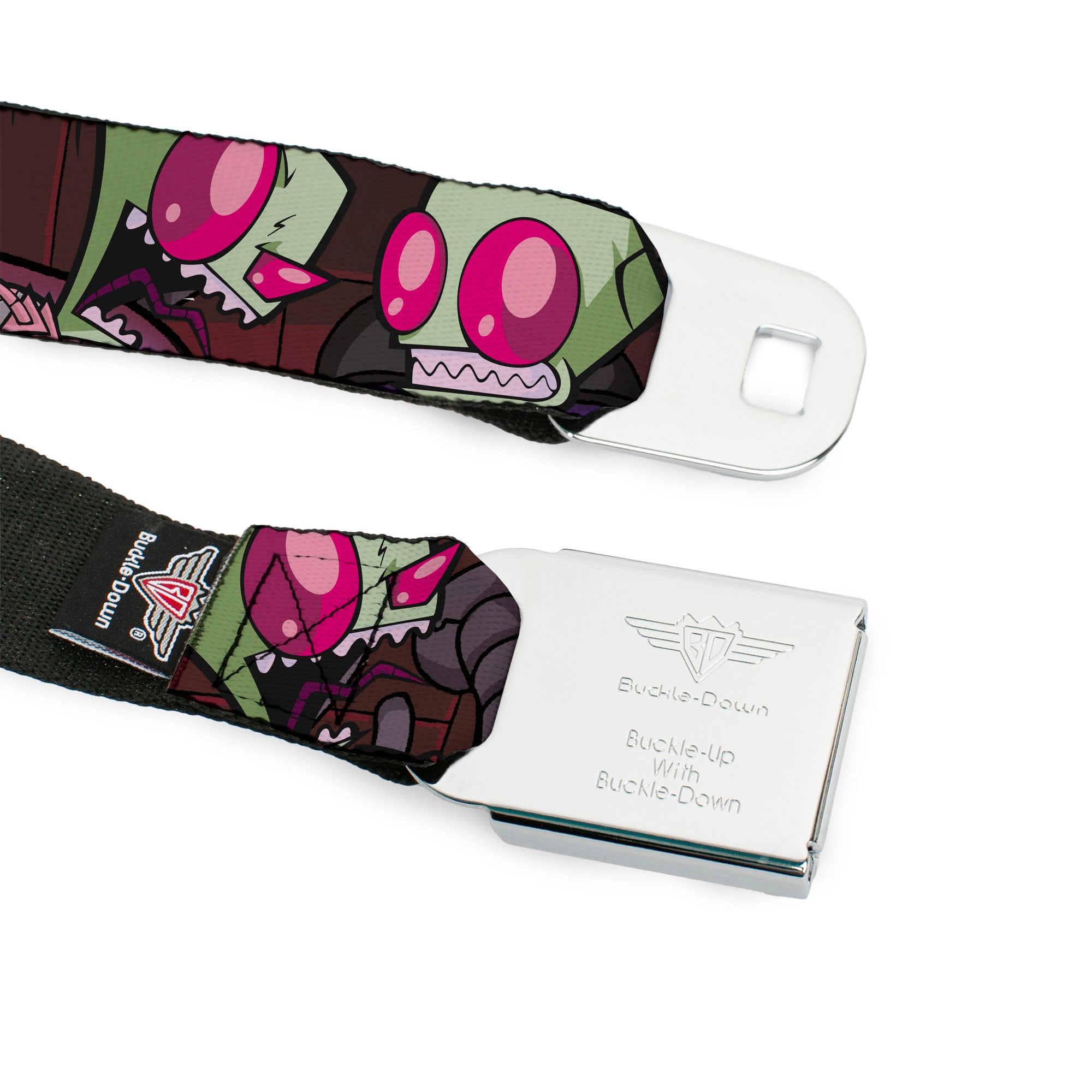 INVADER ZIM Title Logo Full Color Pink/Green Seatbelt Belt - Invader Zim Close-Up Poses Reds Webbing Seatbelt Belts Invader Zim