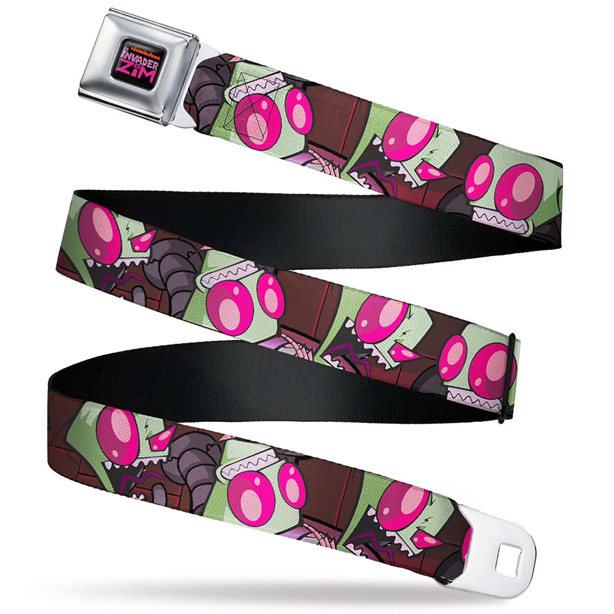 INVADER ZIM Title Logo Full Color Pink/Green Seatbelt Belt - Invader Zim Close-Up Poses Reds Webbing Seatbelt Belts Invader Zim
