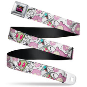 INVADER ZIM Title Logo Full Color Pink/Green Seatbelt Belt - Invader Zim GIR and Piggy Doddles White/Black Webbing Seatbelt Belts Invader Zim