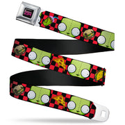 INVADER ZIM Title Logo Full Color Pink/Green Seatbelt Belt - Invader Zim GIR Face and Food Icons Checker Black/Hot Pink Webbing Seatbelt Belts Invader Zim
