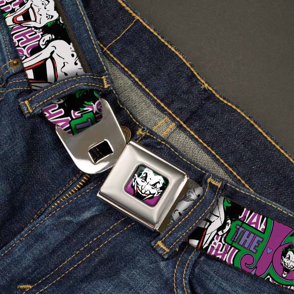 Joker Face Full Color Seatbelt Belt - Joker Face/Logo/Spades Black/White/Purple Webbing Seatbelt Belts DC Comics