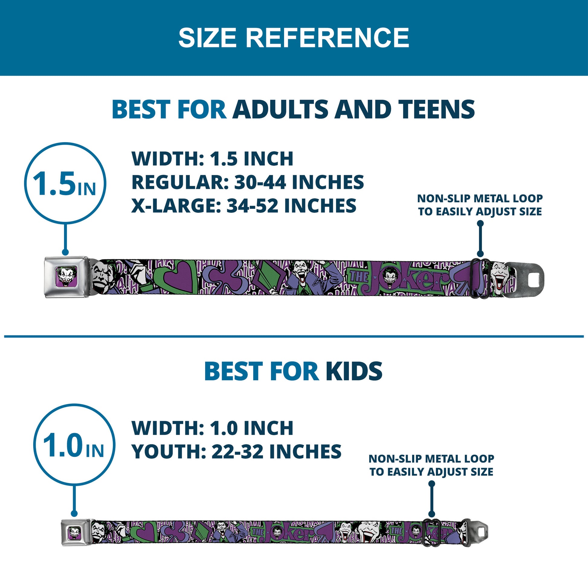 Joker Face Full Color Seatbelt Belt - Joker Face/Logo/Spades Black/White/Purple Webbing Seatbelt Belts DC Comics