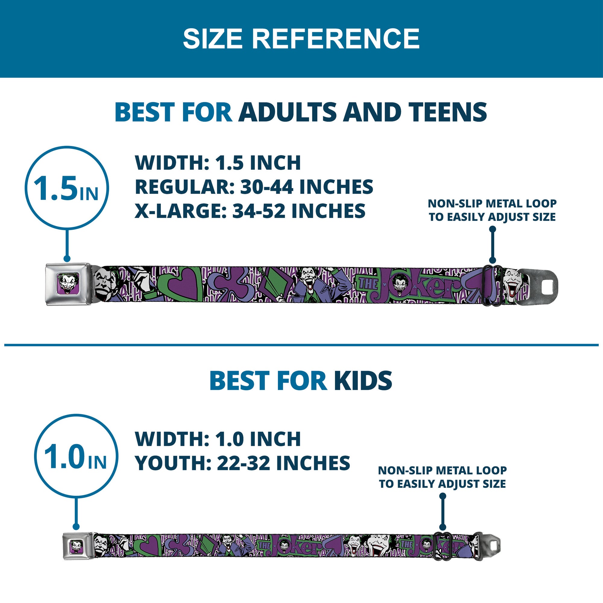 Joker Face Full Color Seatbelt Belt - Joker Face/Logo/Spades Black/White/Purple Webbing Seatbelt Belts DC Comics