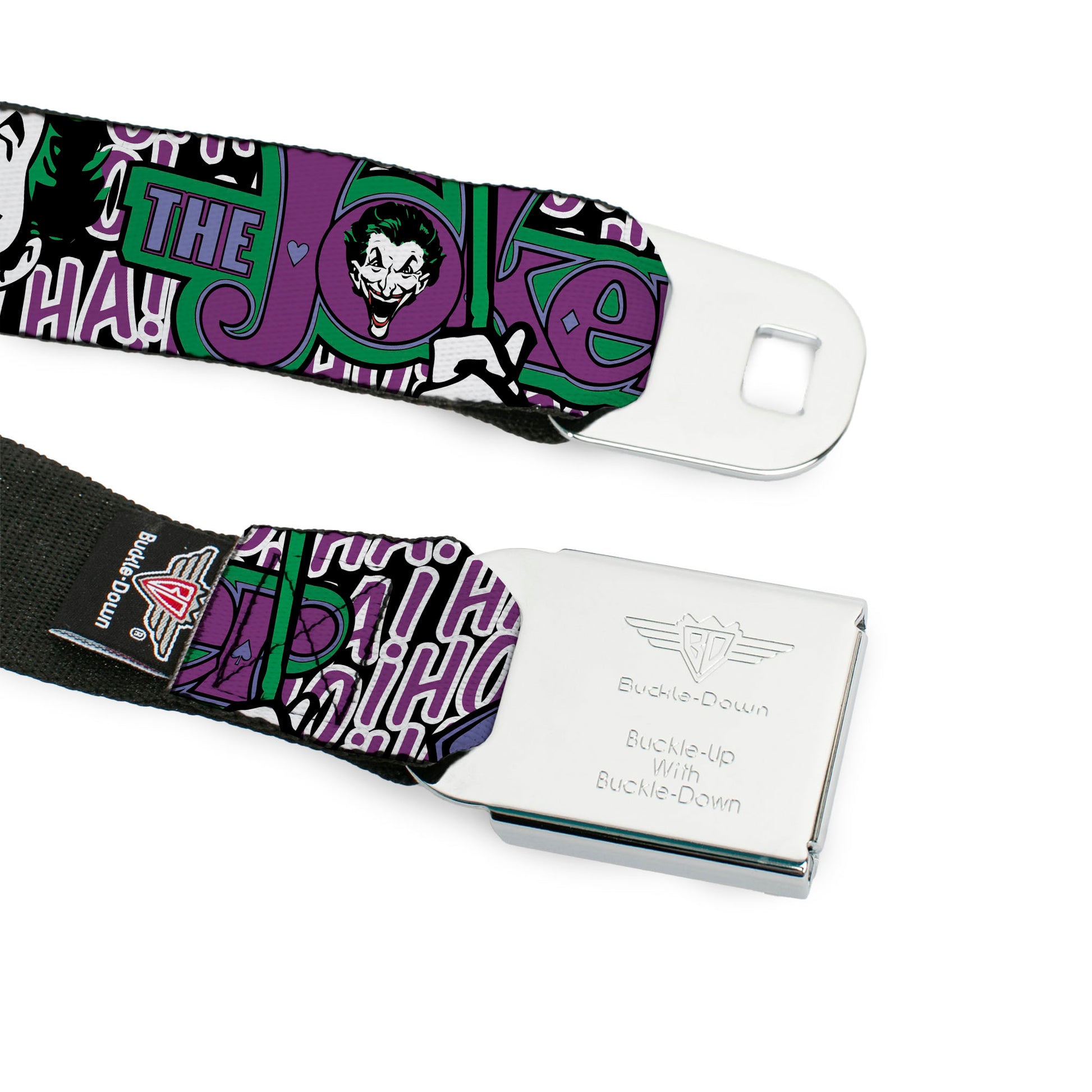 Joker Face Full Color Seatbelt Belt - Joker Face/Logo/Spades Black/White/Purple Webbing Seatbelt Belts DC Comics