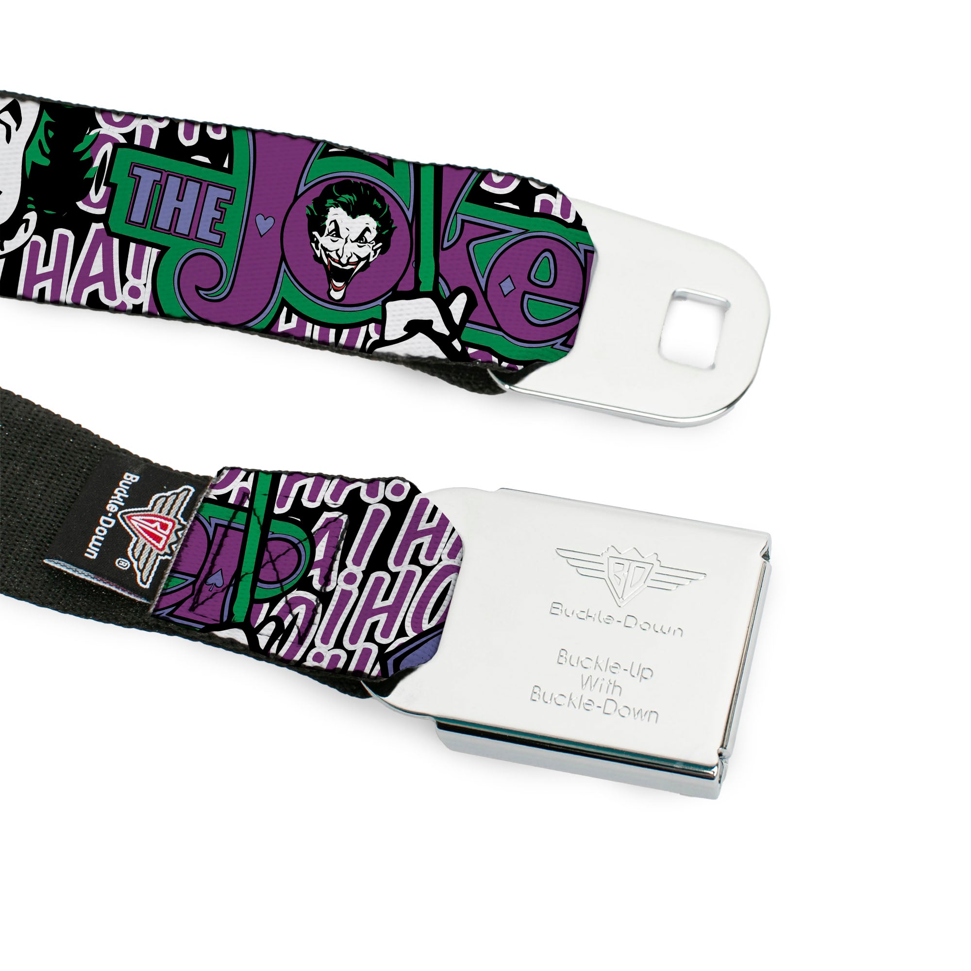 Joker Face Full Color Seatbelt Belt - Joker Face/Logo/Spades Black/White/Purple Webbing Seatbelt Belts DC Comics