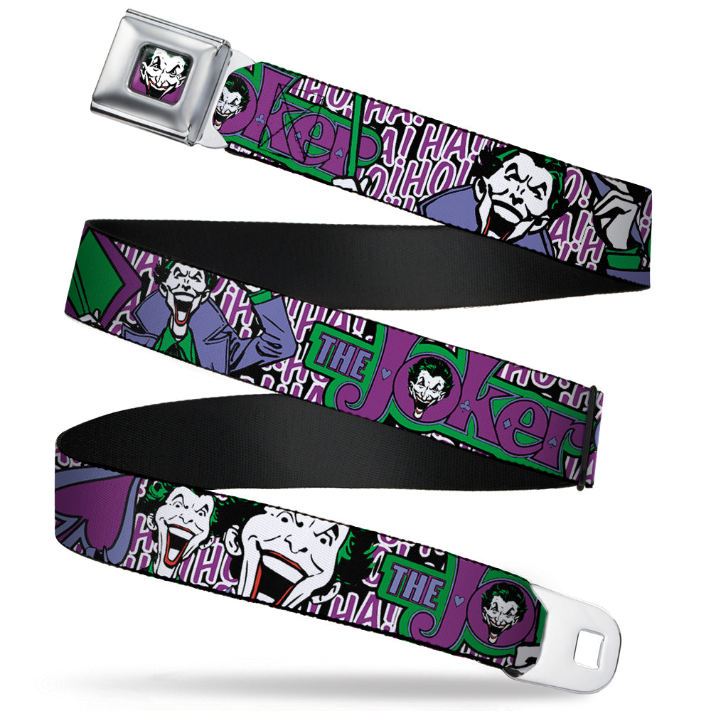Joker Face Full Color Seatbelt Belt - Joker Face/Logo/Spades Black/White/Purple Webbing Seatbelt Belts DC Comics
