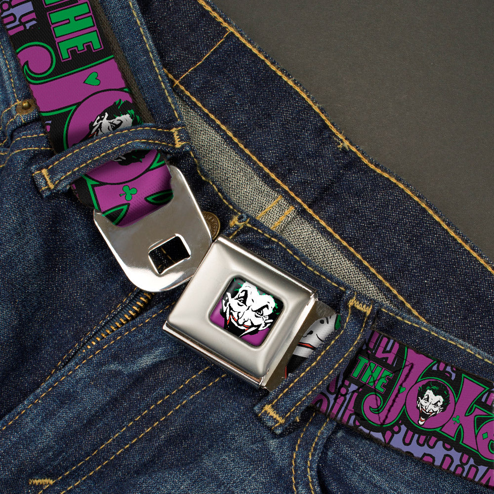 Joker Face Full Color Seatbelt Belt - Joker Face/Logo/Spades Black/Green/Purple Webbing Seatbelt Belts DC Comics