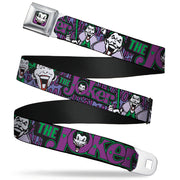 Joker Face Full Color Seatbelt Belt - Joker Face/Logo/Spades Black/Green/Purple Webbing Seatbelt Belts DC Comics