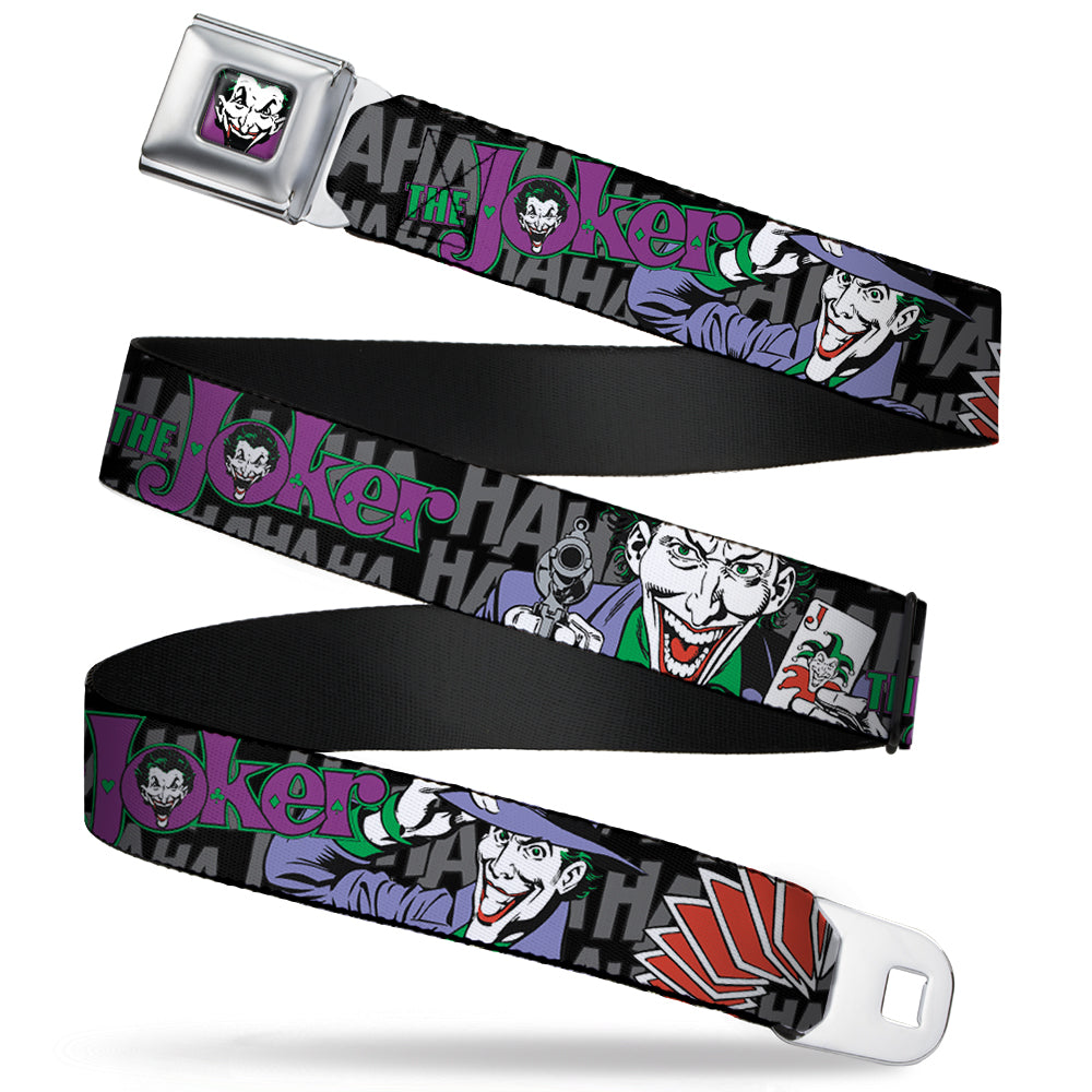 Joker Face Full Color Seatbelt Belt - The Joker Pose/Cards/HAHAHAHA Black/Gray Webbing Seatbelt Belts DC Comics