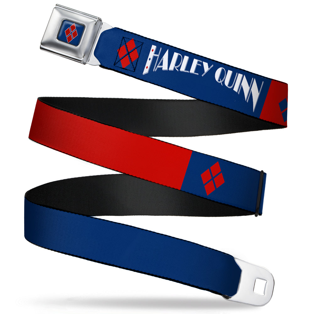 Harley Quinn Diamond Full Color Blue Red Seatbelt Belt - HARLEY QUINN/Diamonds Blue/Red/White Webbing Seatbelt Belts DC Comics