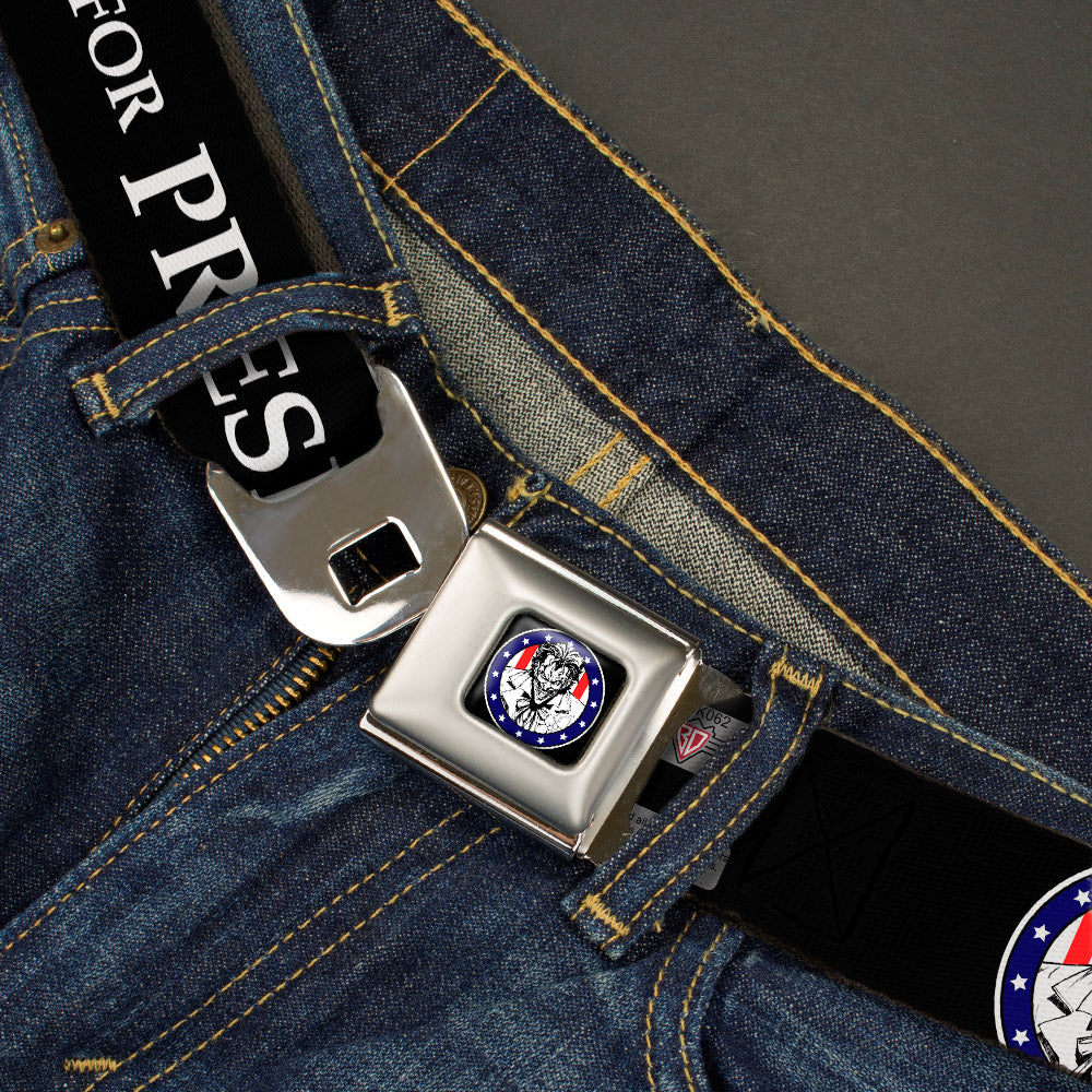 Joker Presidential Seal Full Color Black White Blue Red Seatbelt Belt - THE JOKER FOR PRESIDENT/Joker Presidential Seal CLOSE-UP Black/White/Blue/Red Webbing Seatbelt Belts DC Comics