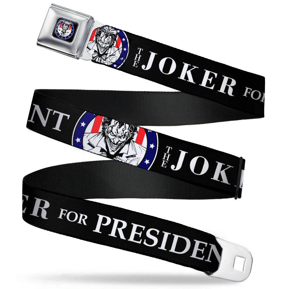 Joker Presidential Seal Full Color Black White Blue Red Seatbelt Belt - THE JOKER FOR PRESIDENT/Joker Presidential Seal CLOSE-UP Black/White/Blue/Red Webbing Seatbelt Belts DC Comics