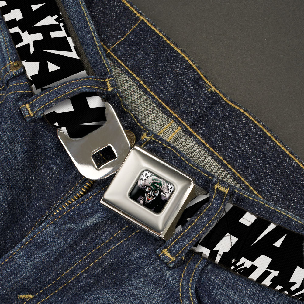 Joker's Laugh HAHAHA Repeat Full Color White/Black Seatbelt Belt - Joker's Laugh HAHAHA Repeat White/Black Webbing Seatbelt Belts DC Comics