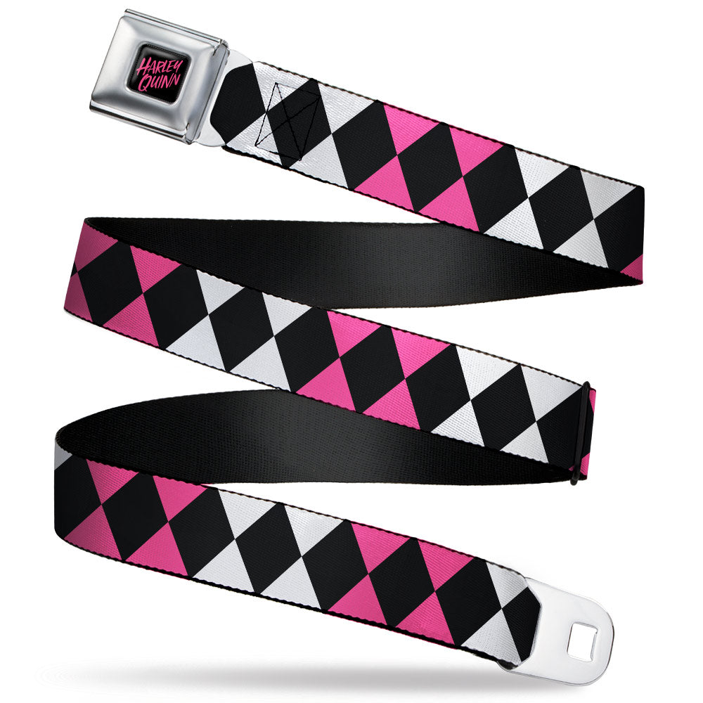 Birds of Prey HARLEY QUINN Text Full Color Black/Pink Seatbelt Belt - Birds of Prey Harley Quinn Diamonds Split White/Black/Pink/Black Webbing Seatbelt Belts DC Comics