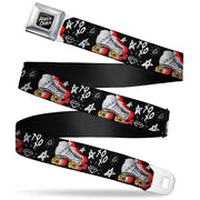 Birds of Prey HARLEY QUINN Text Full Color Black/White Seatbelt Belt - Birds of Prey Harley Quinn Roller Skates/Icons Collage Black/White/Red Webbing Seatbelt Belts DC Comics