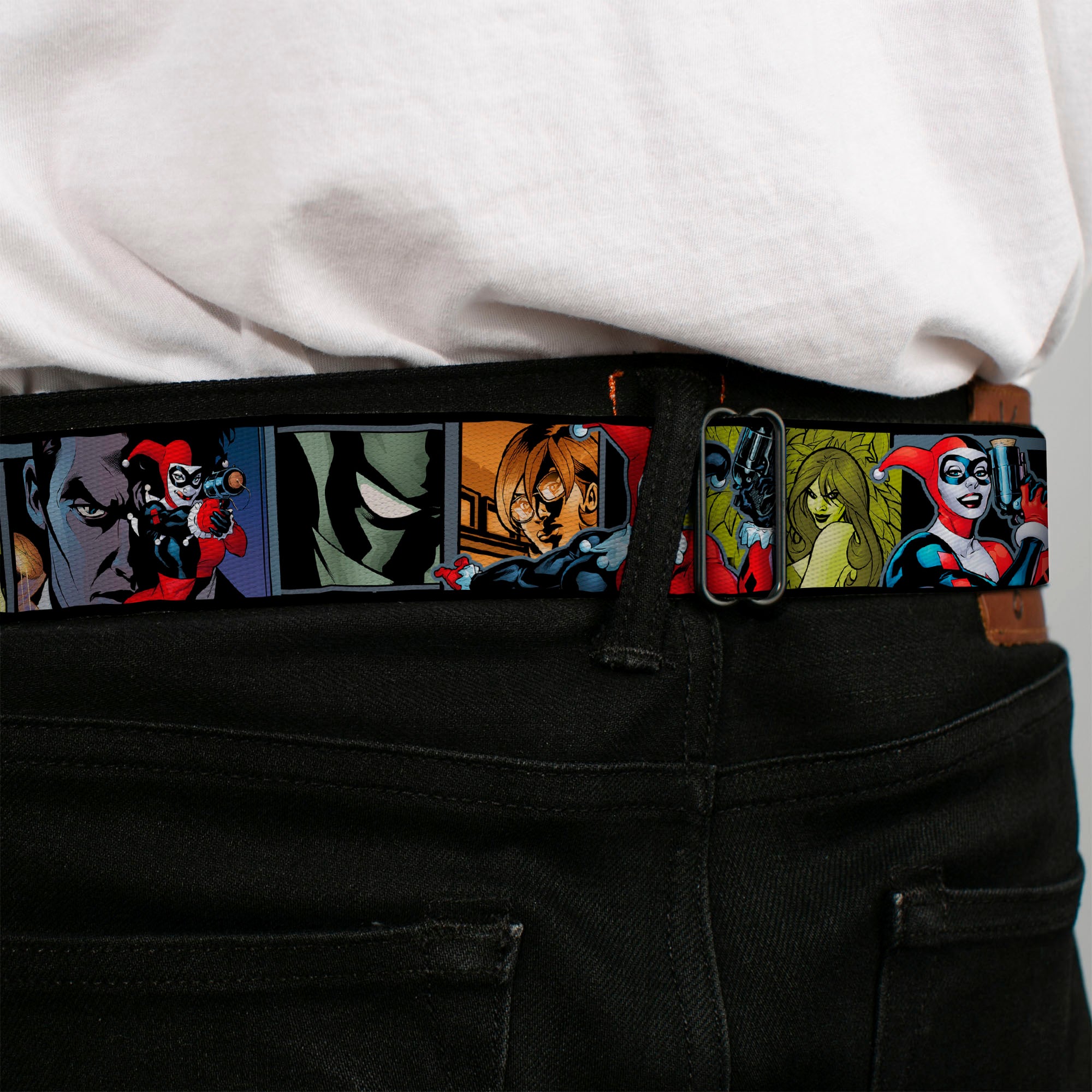 Harley Quinn Diamond Full Color Black/Red Seatbelt Belt - Harley Quinn/Night and Day Comic Book Character Blocks Webbing Seatbelt Belts DC Comics