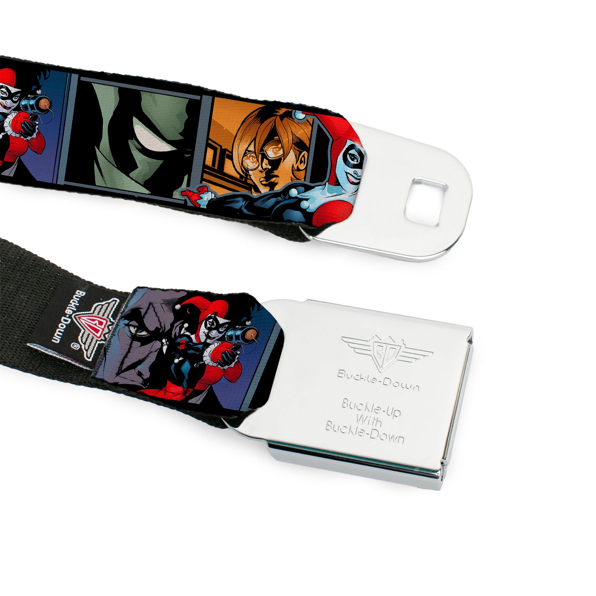 Harley Quinn Diamond Full Color Black/Red Seatbelt Belt - Harley Quinn/Night and Day Comic Book Character Blocks Webbing Seatbelt Belts DC Comics