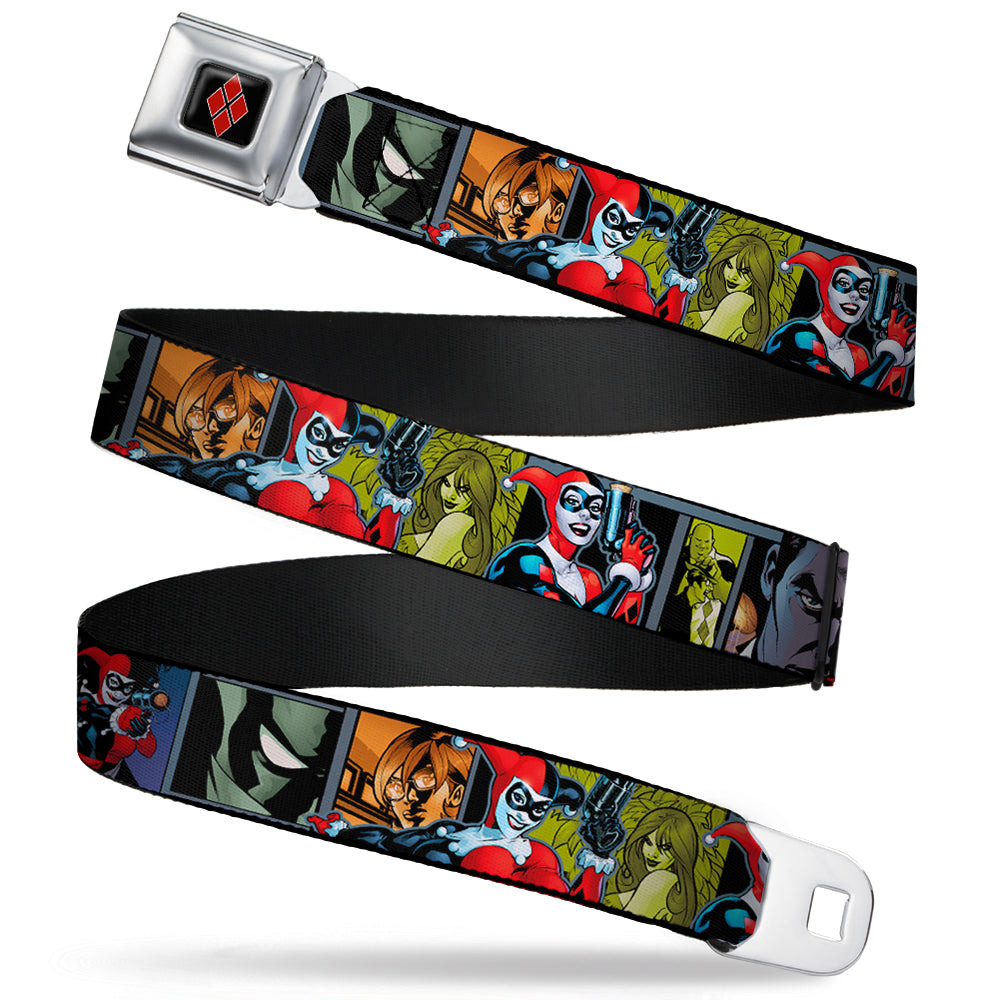 Harley Quinn Diamond Full Color Black/Red Seatbelt Belt - Harley Quinn/Night and Day Comic Book Character Blocks Webbing Seatbelt Belts DC Comics