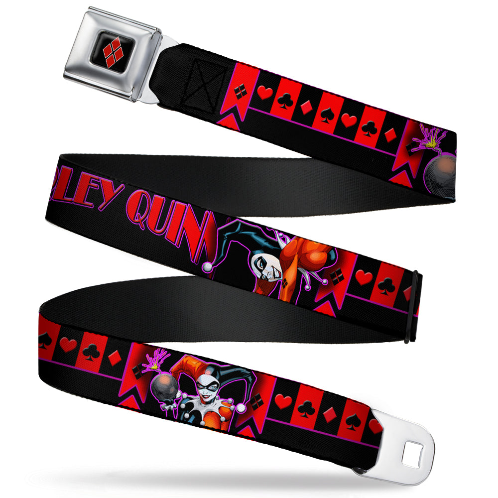 Harley Quinn Diamond Full Color Black Red Seatbelt Belt - HARLEY QUINN Bomb Poses/Suits Black/Purple/Red Webbing Seatbelt Belts DC Comics