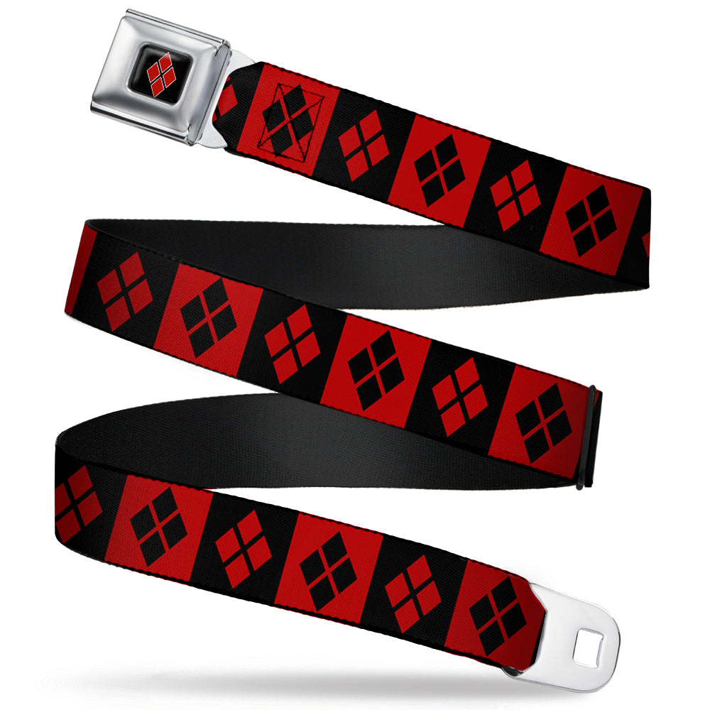 Harley Quinn Diamond Full Color Black Red Seatbelt Belt - Harley Quinn Diamond Blocks Red/Black Black/Red Webbing Seatbelt Belts DC Comics