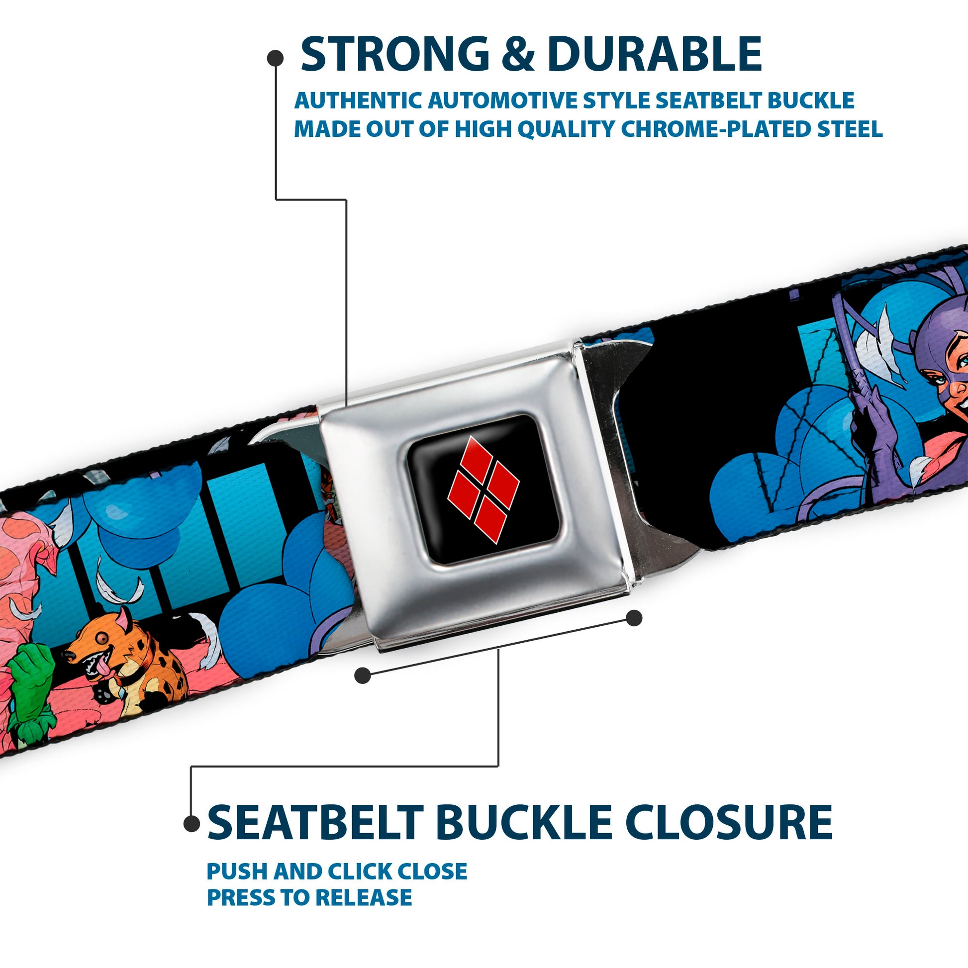 Harley Quinn Diamond Full Color Black Red Seatbelt Belt - Catwoman/Harley Quinn/Poison Ivy Pillow Fight Webbing Seatbelt Belts DC Comics
