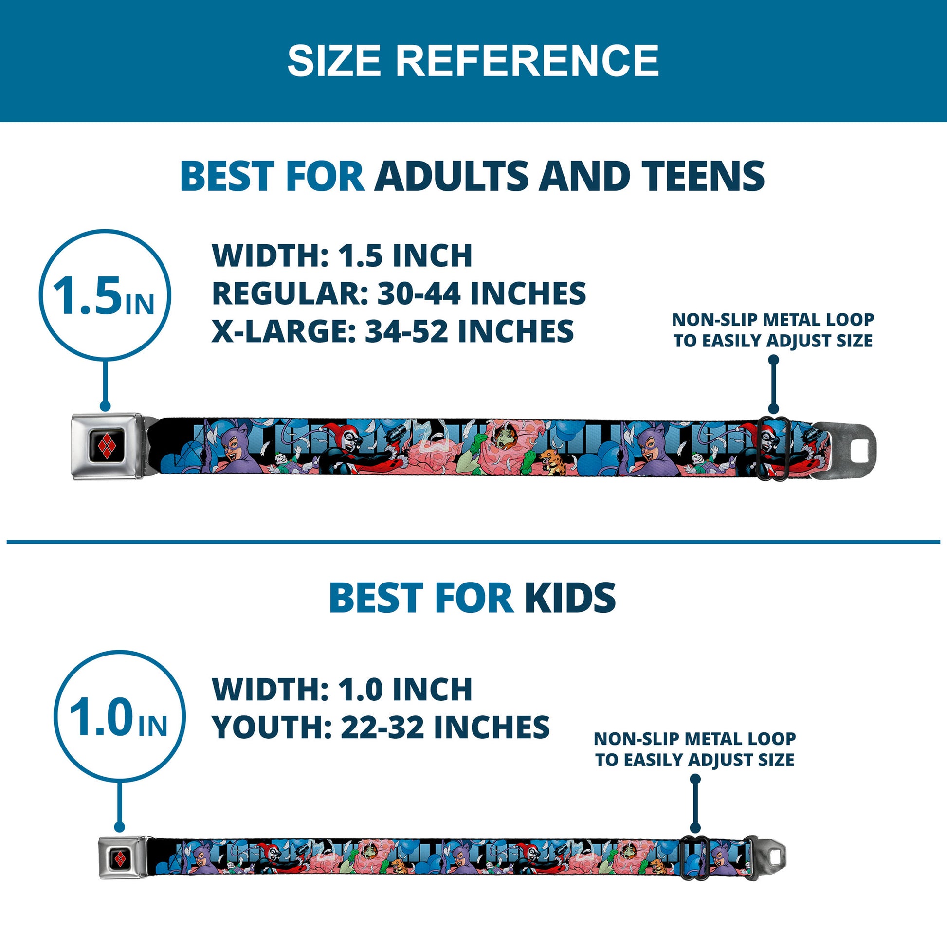 Harley Quinn Diamond Full Color Black Red Seatbelt Belt - Catwoman/Harley Quinn/Poison Ivy Pillow Fight Webbing Seatbelt Belts DC Comics