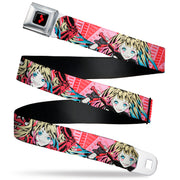 Harley Quinn Diamon Full Color Black/Red Seatbelt Belt - Harley Quinn Puddin Poses Anime Graphics Pink/Red Webbing Seatbelt Belts DC Comics