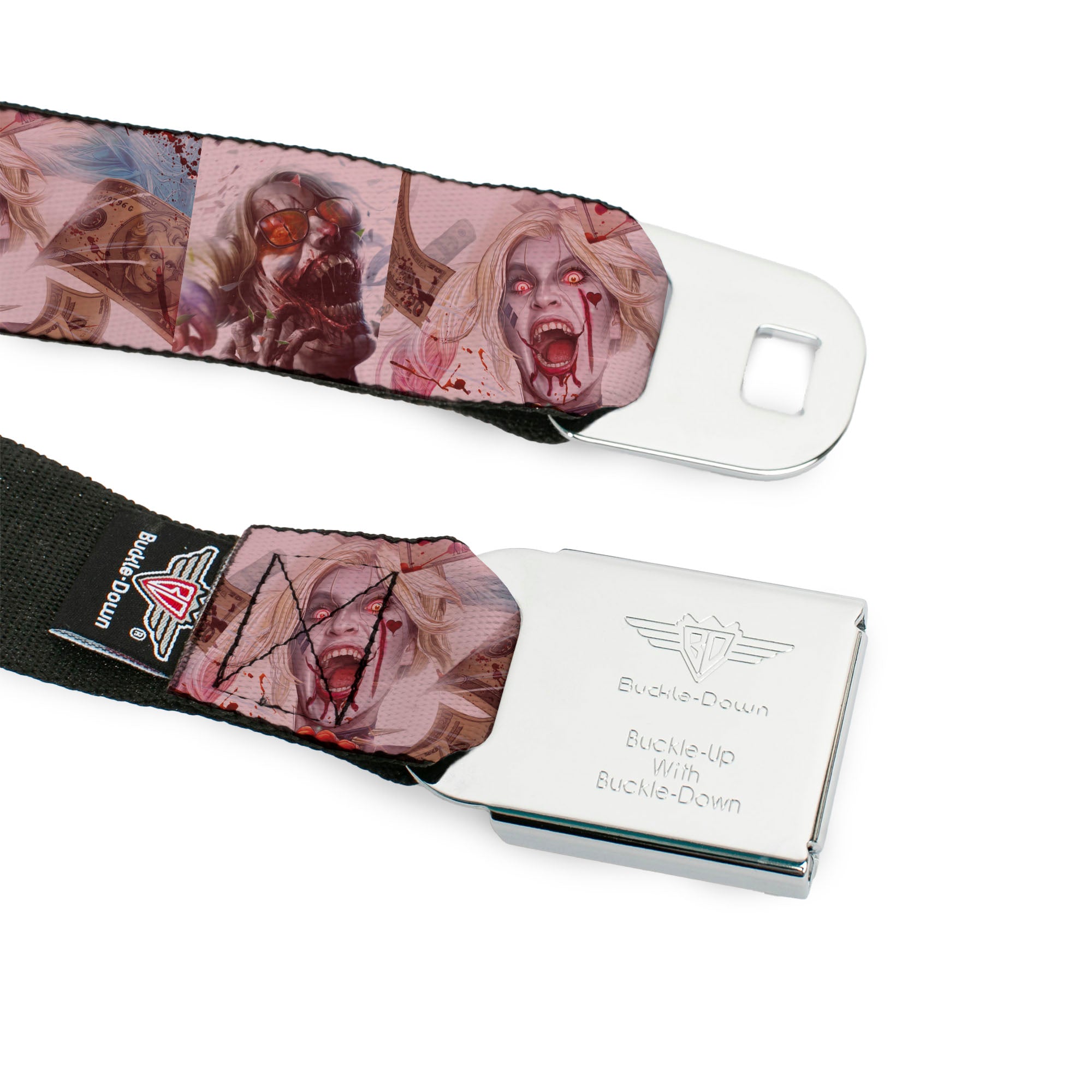 Harley Quinn Diamond Full Color White/Black/Red Seatbelt Belt - Harley Quinn Dceased Variant Cover Pose Blocks Webbing Seatbelt Belts DC Comics