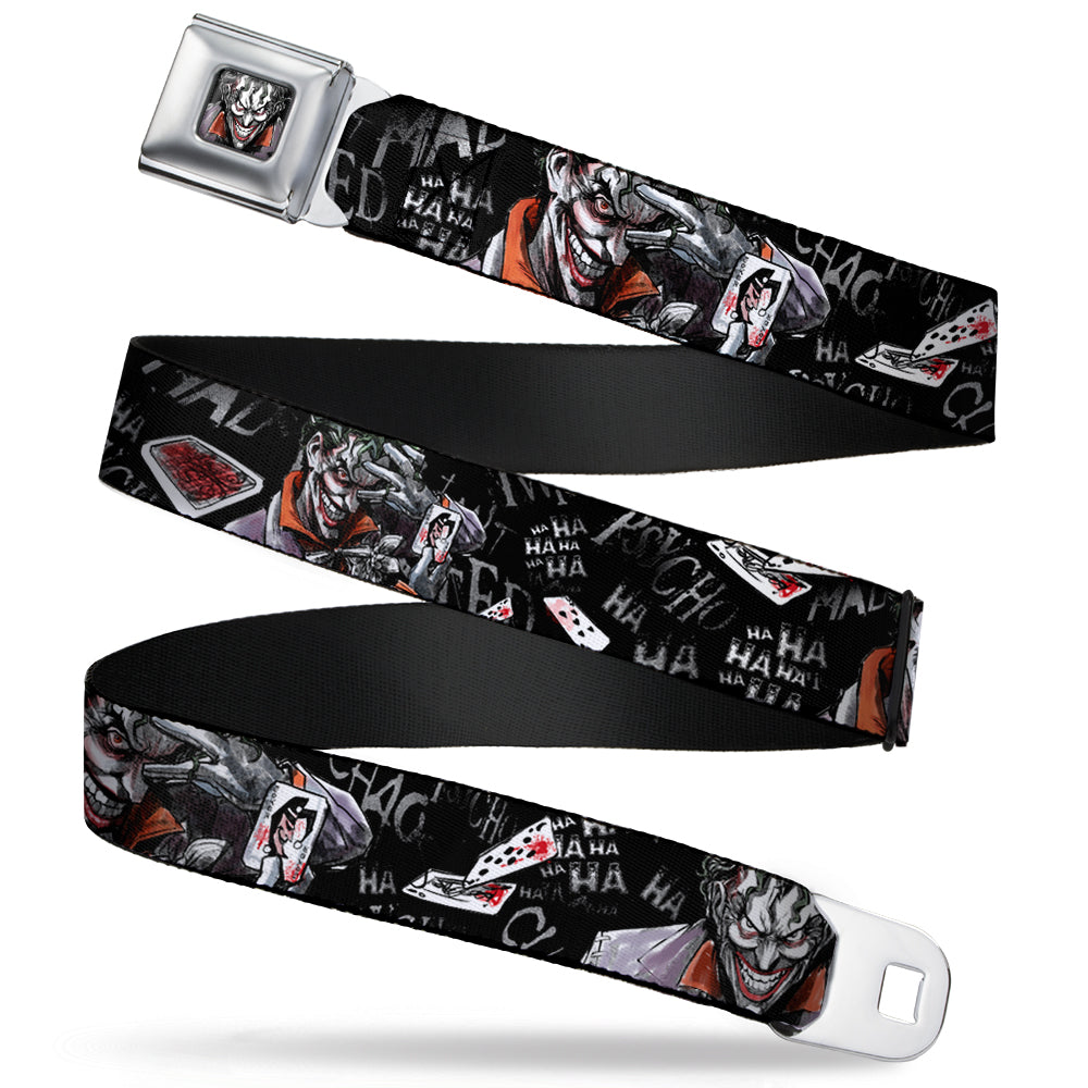 Joker Face Stare Full Color Seatbelt Belt - Joker BRILLIANTLY TWISTED PSYCHO 2-Poses/Cards Black/Grays Webbing Seatbelt Belts DC Comics