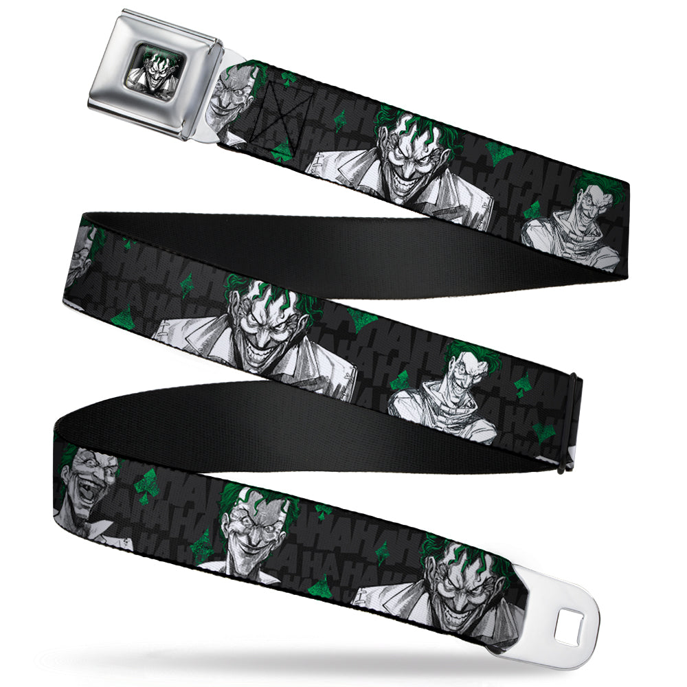 Joker Stare Full Color Black White Grays Green Seatbelt Belt - The Joker 4-Laughing Expressions/Suits/HAHAHA Black/Gray/Greens Webbing Seatbelt Belts DC Comics