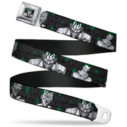 Joker Stare Full Color Black White Grays Green Seatbelt Belt - The Joker 4-Laughing Expressions/Suits/HAHAHA Black/Gray/Greens Webbing Seatbelt Belts DC Comics