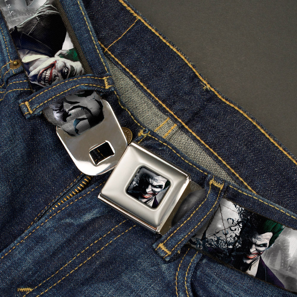 Joker Face Bats CLOSE-UP Full Color Grays Seatbelt Belt - BATMAN ARKHAM ORIGINS Joker Expressions/Bats Grays Webbing Seatbelt Belts DC Comics