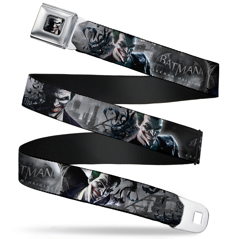 Joker Face Bats CLOSE-UP Full Color Grays Seatbelt Belt - BATMAN ARKHAM ORIGINS Joker Expressions/Bats Grays Webbing Seatbelt Belts DC Comics